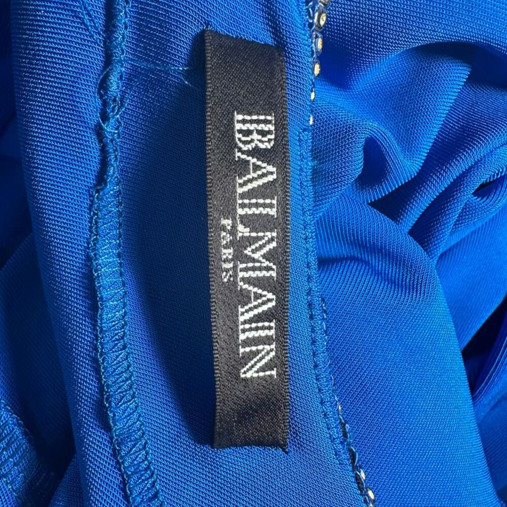 Balmain Crystal-Embellished wrap-Effect Maxi Dress in Blue Viscose - Picture 9 of 9